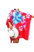 Women Beach Clothing Poncho Top Dress Hot Pink Handpainting Flower Design Handmade Fashion